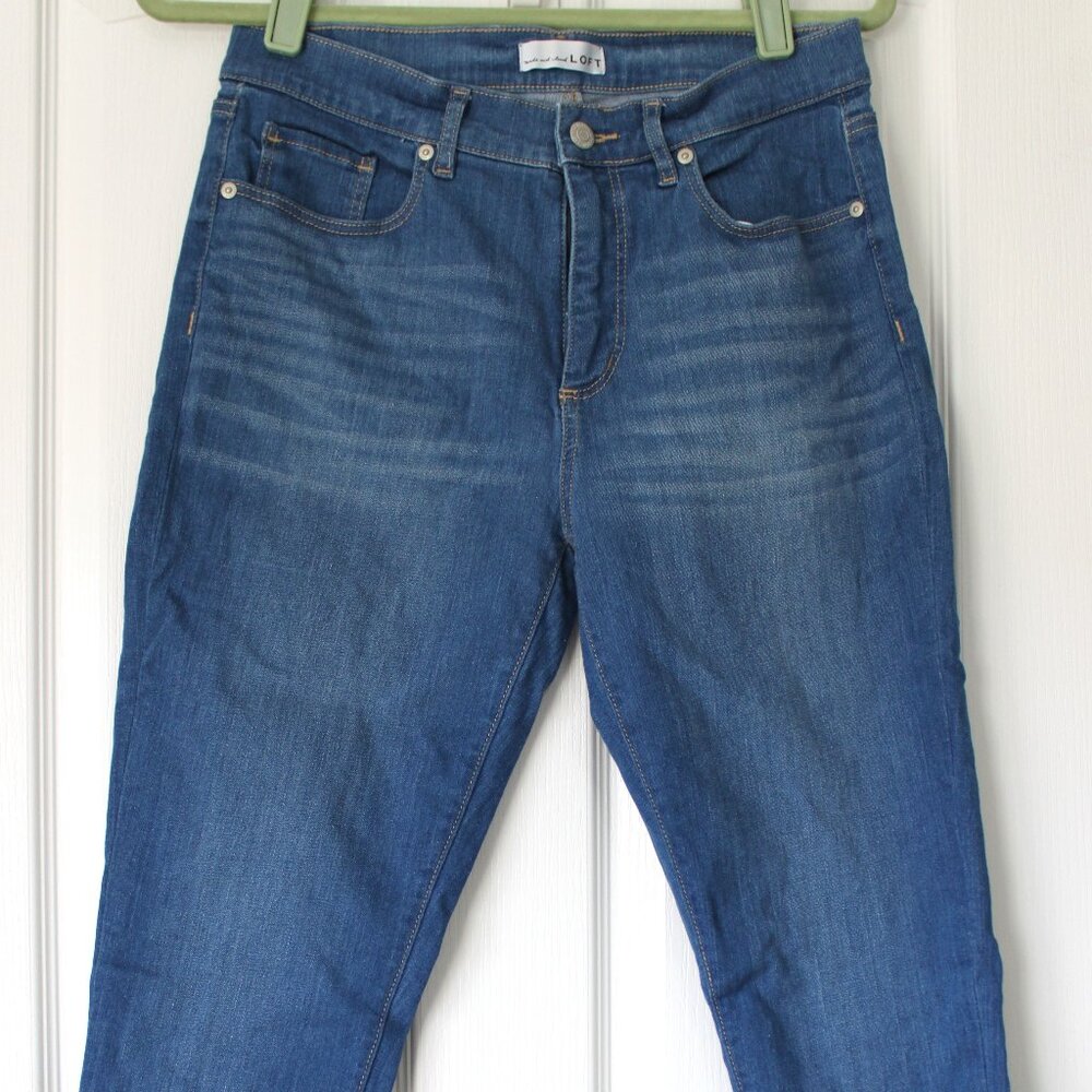 NWOT LOFT Modern Fit Skinny Jeans Medium Wash Raw Hem Size 29/8